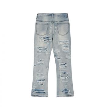 Hip hop fashion brand washing water, worn out, holes scraped, loose wide leg micro horn jeans