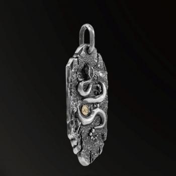 AMULET HORN SNAKES FOSSIL HORN SNAKE AMULET IN 925 SILVER+18K GOLD