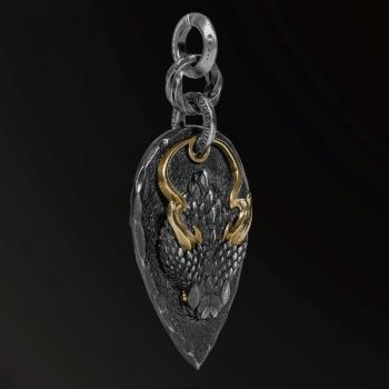 AMULET HORN SNAKES NEW DESIGNS CHAOS SERPENT3.0 AMULET IN 925 SILVER+BRASS