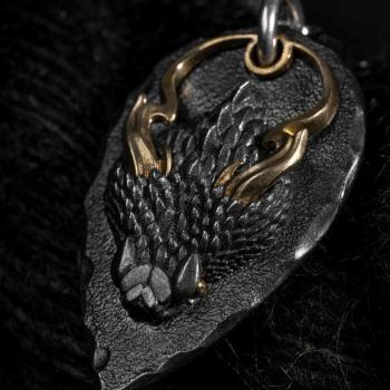 AMULET HORN SNAKES NEW DESIGNS CHAOS SERPENT3.0 AMULET IN 925 SILVER+BRASS