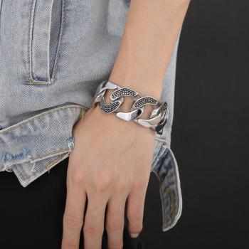 Simple fashion personalized spot pattern rough 30mm smooth titanium steel men's Bracelet