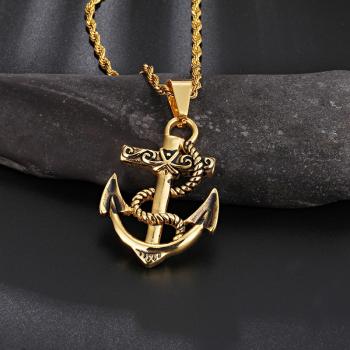 Ship anchor cross titanium steel men's pendant