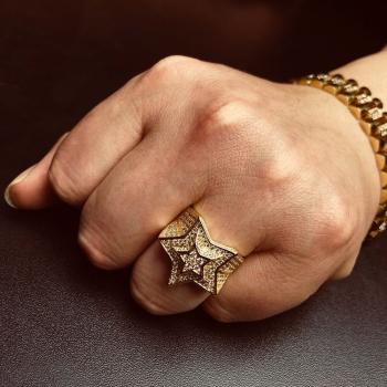 Five pointed star three-dimensional design micro set zircon men's ring