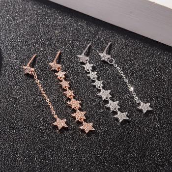 S925 Sterling Silver Star Tassel Earrings Female Asymmetric Earrings