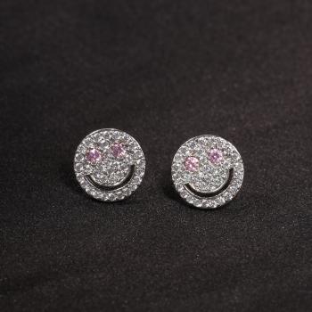 Cartoon smiley face 925 silver needle diamond earrings for men and women