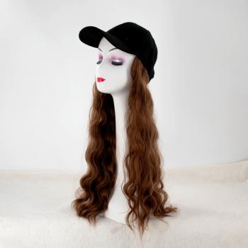  Baseball Cap Wig Synthetic Long Afro Kinky Curly Wigs Hat Wig Natural Black / Brown Auburn Hiar Cap With Hair For Women