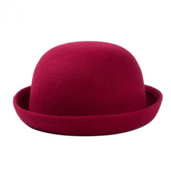 Adult Children Flat-top Fedora Hat Pure Color Imitation Wool Jazz Hat Wide Brim Ladies Elegant Round Hat Bowler Hat