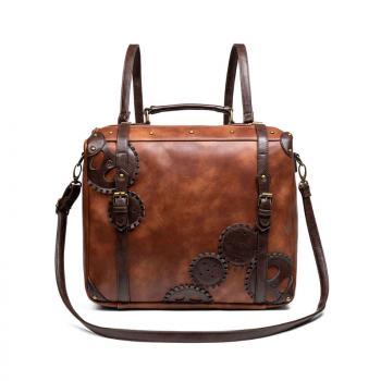 Medieval retro style large capacity backpack Steampunk contrast color women's laptop bag