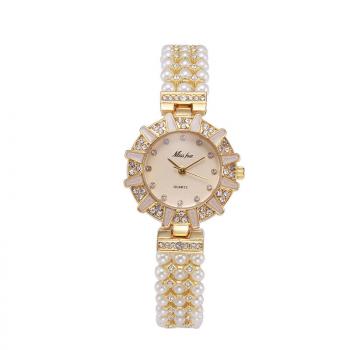 Pearl waterproof watch women's alloy pearl strap quartz watch