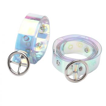 Colorful transparent eyelet decoration with round buckle, versatile hip hop jeans belt