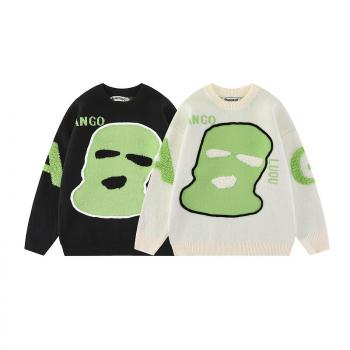 Hip Hop Flocking Embroidery Oversize Round Neck Pullover Knitted Sweater