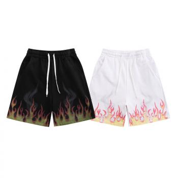 Tkpa high street hip hop hiphop loose style pants leg flame letter printing casual sports men's and women's 5-point shor