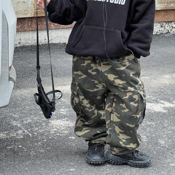 Boys' plush pants Autumn and winter camouflage overalls