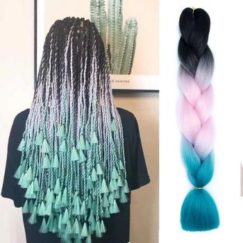 Alororo Synthetic Kanekalon Hair 24 Inch Ombre Extensions Hair for Braids Afro Blue Pink Purple Crochet Braiding Hair
