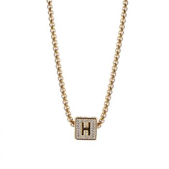 Hip Hop 26 Letter Gilded  Square Pendant Necklace