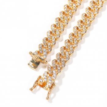 Hip hop 9mm alloy Cuban chain personality full diamond gold-plated bracelet necklace