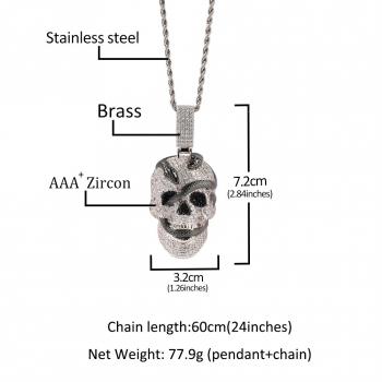 Snake Skull Pendant Necklace Copper Set Zircon Men's Hip Hop Jewelry