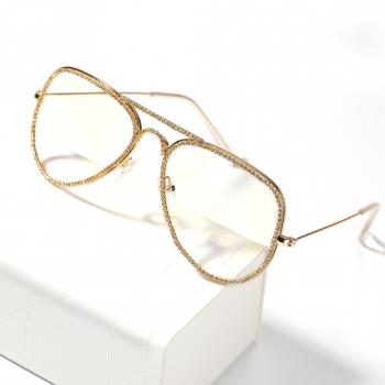 Diamond set metal frame fashionable avant-garde trendsetter gold decorative glasses