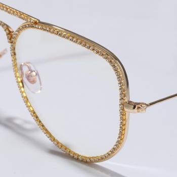 Diamond set metal frame fashionable avant-garde trendsetter gold decorative glasses
