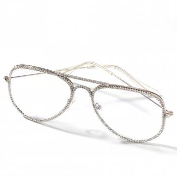Diamond set metal frame fashionable avant-garde trendsetter gold decorative glasses