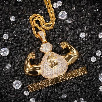 Hip Hop Money Bag Pendant Copper Set Zircon Tide Sign Gold Plated Necklace