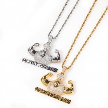 Hip Hop Money Bag Pendant Copper Set Zircon Tide Sign Gold Plated Necklace