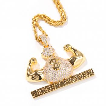 Hip Hop Money Bag Pendant Copper Set Zircon Tide Sign Gold Plated Necklace