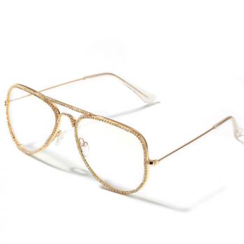 Diamond set metal frame fashionable avant-garde trendsetter gold decorative glasses