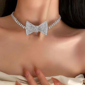 Stonefans Luxury Big Butterfly Choker Necklace Silver Wedding Statement Rhinestone Bow Tie Necklace Jewelry For Women Pa