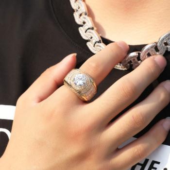 Hip hop index finger ring copper set zircon men's fashion trend set diamond ring
