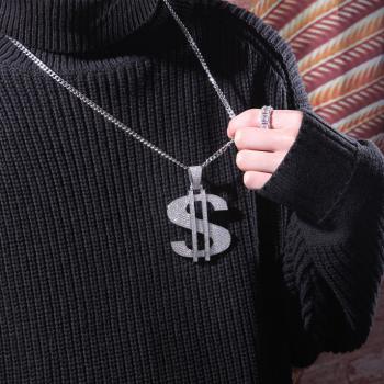 Hip Hop Dominant Large US Dollar Pendant Necklace Copper Set Zircon Rap Street Style Jewelry