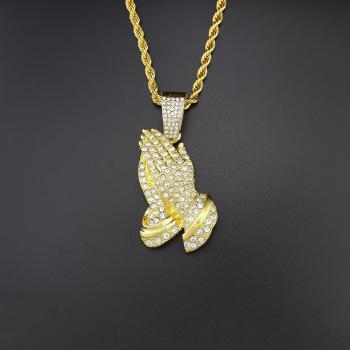 Men Hip hop Praying Hands Pendant Necklace With Crystal Cuban Chain Hiphop Iced Out Bling Necklaces fashion Charm jewelr