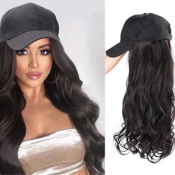 Long Synthetic Baseball Cap Wig Natural Black / Brown Wave Wigs Naturally Connect Synthetic Hat Wig Adjustable For girl 