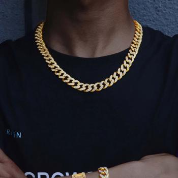 Hot Selling Full Diamond 30inch Cuban Link Chain Miami Necklace Hip Hop Gold Plated Necklace