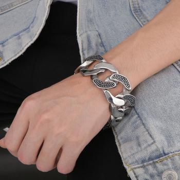 Simple fashion personalized spot pattern rough 30mm smooth titanium steel men's Bracelet
