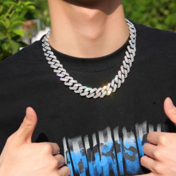Iced Out 18MM Cuban Chain Hip Hop Rhinestones Miami Cuban Link Chain Jewelries for Men