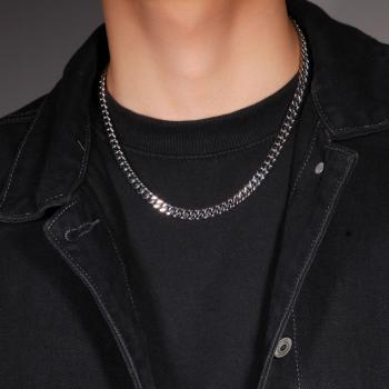 Hip hop stainless steel spring fastener 12mm smooth Cuban chain simple design men's necklace