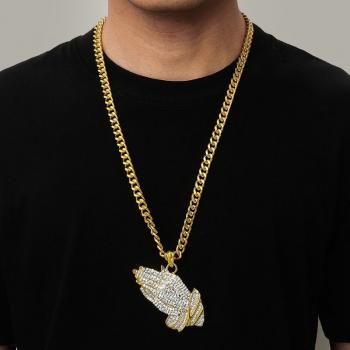 Men Hip hop Praying Hands Pendant Necklace With Crystal Cuban Chain Hiphop Iced Out Bling Necklaces fashion Charm jewelr