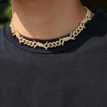 Hip Hop Wire Chain Personality Zircon Cuban Chain Metal Versatile Thorn Bracelet Necklace