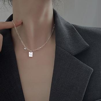 Lucky square female 925 silver necklace