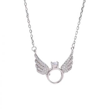 Angel Wing S925 Silver Diamond Ring Necklace