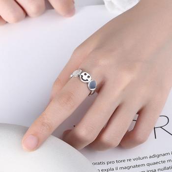 Retro style simple S925 silver smiling face women's ring