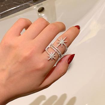 Sterling silver 925 pearl ring female time to revolve index finger ring six-pointed star pin ring